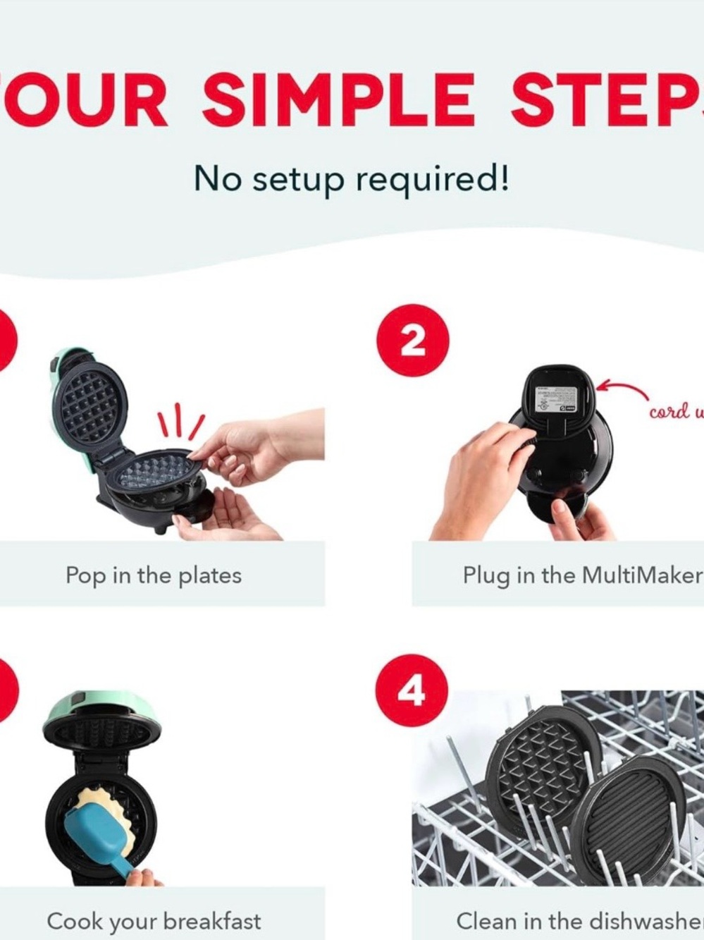 Dash MultiMaker Mini System-Mini Waffle Maker, 4-Removable Griddle Plates+EXTRAS - Picture 5 of 10